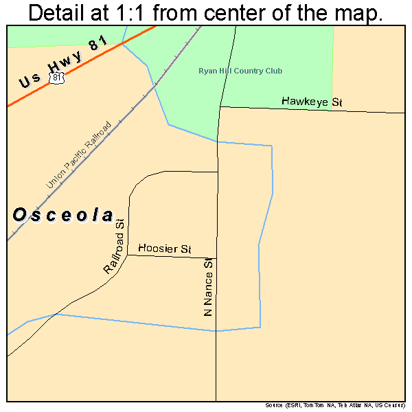 Osceola, Nebraska road map detail