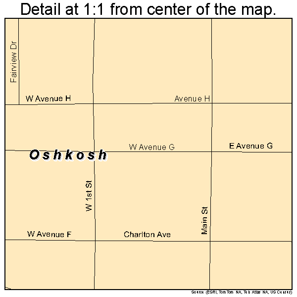 Oshkosh, Nebraska road map detail