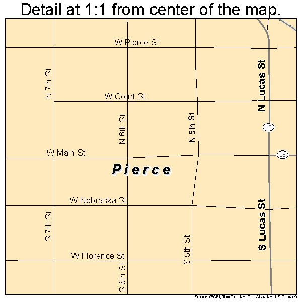 Pierce, Nebraska road map detail