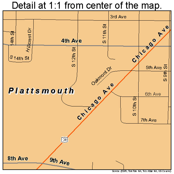 Plattsmouth, Nebraska road map detail