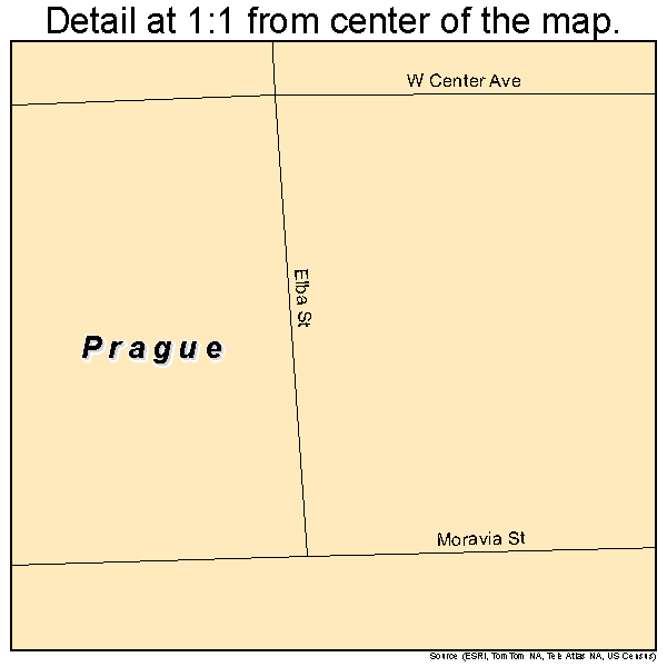 Prague, Nebraska road map detail