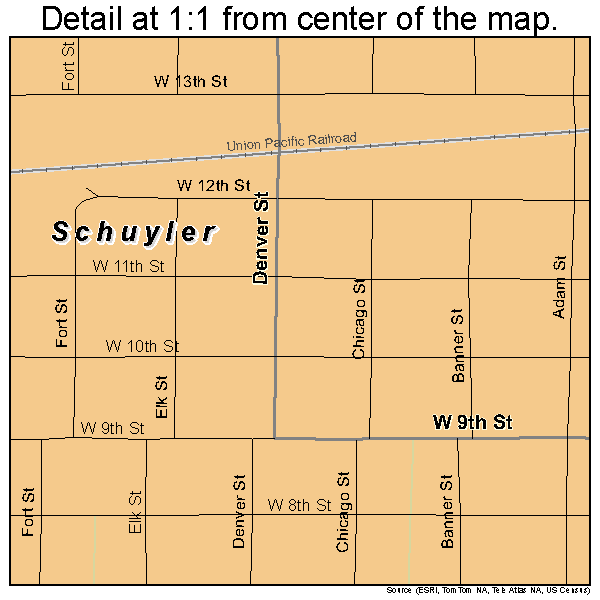 Schuyler, Nebraska road map detail