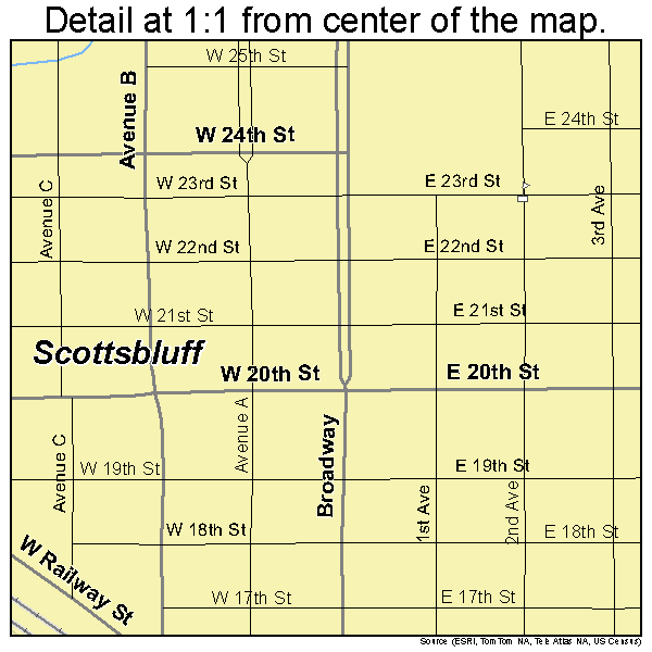 Scottsbluff, Nebraska road map detail