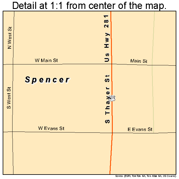 Spencer, Nebraska road map detail
