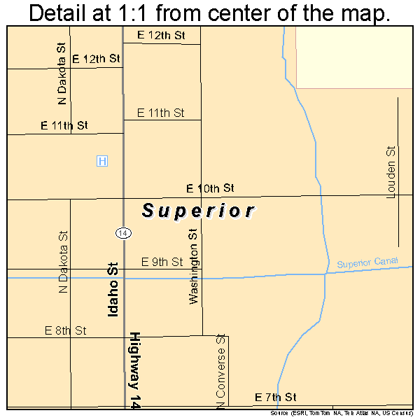 Superior, Nebraska road map detail