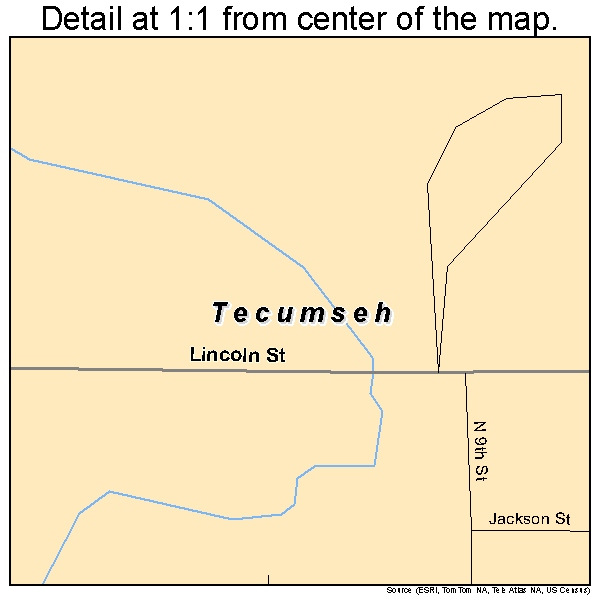 Tecumseh, Nebraska road map detail