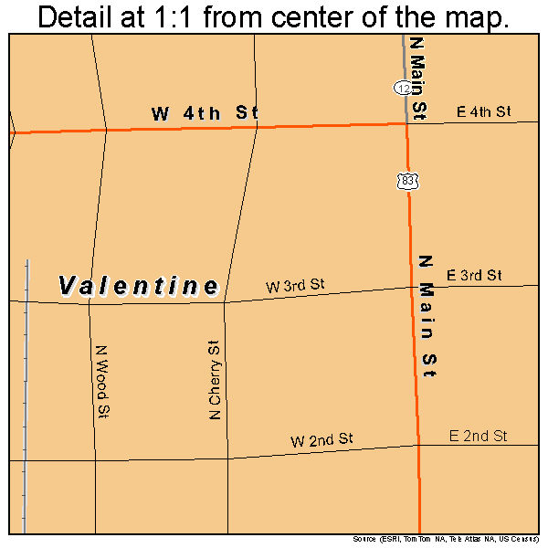 Valentine, Nebraska road map detail