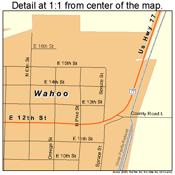Wahoo, Nebraska road map detail