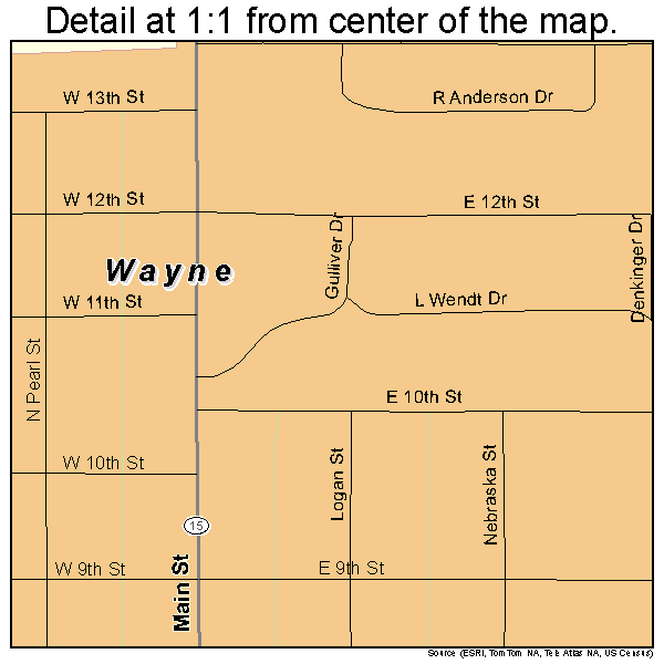 Wayne, Nebraska road map detail