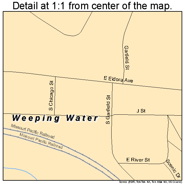 Weeping Water, Nebraska road map detail