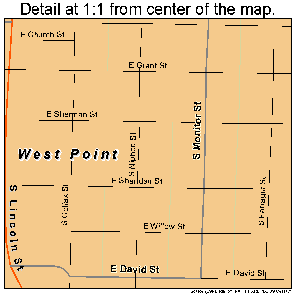 West Point, Nebraska road map detail