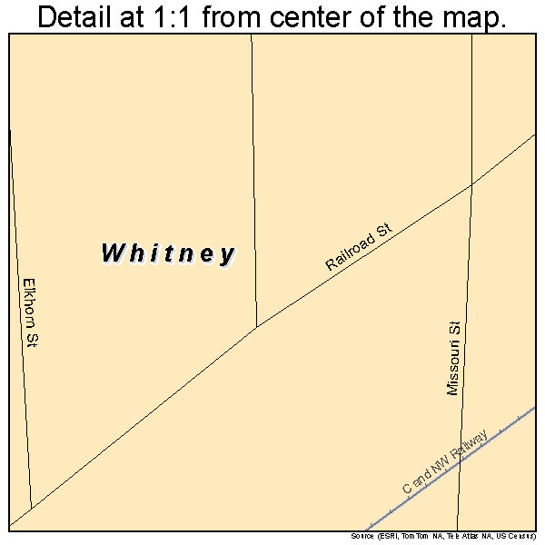 Whitney, Nebraska road map detail