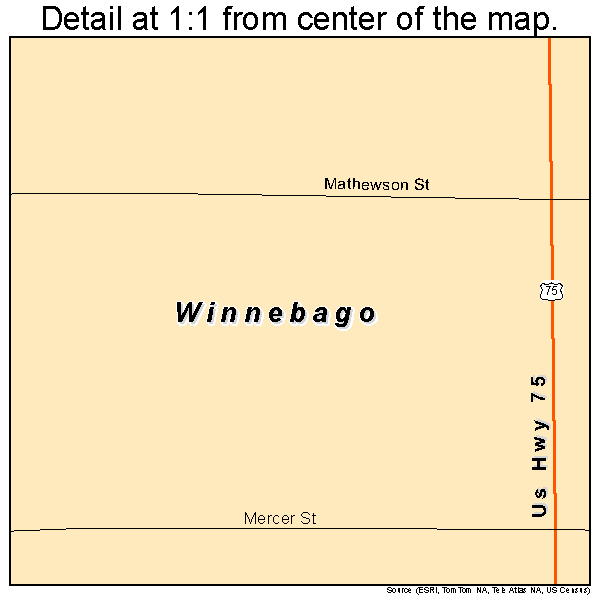 Winnebago, Nebraska road map detail
