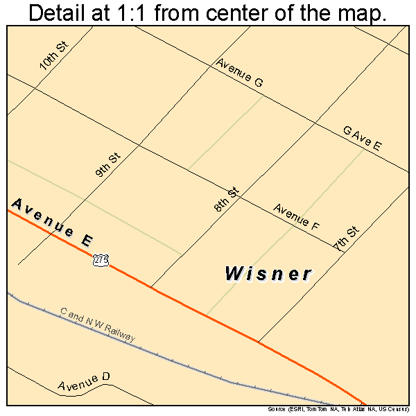 Wisner, Nebraska road map detail