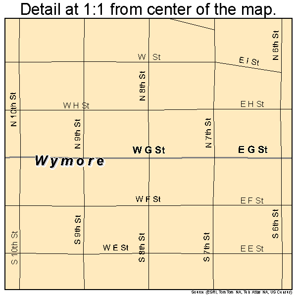 Wymore, Nebraska road map detail