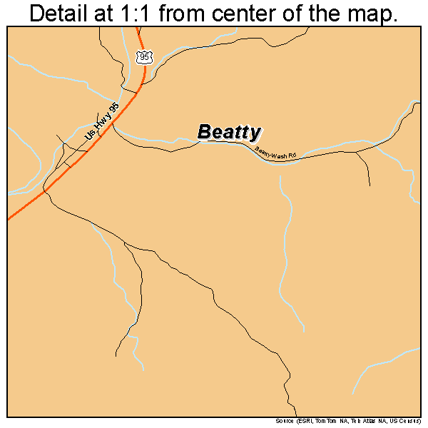 Beatty, Nevada road map detail