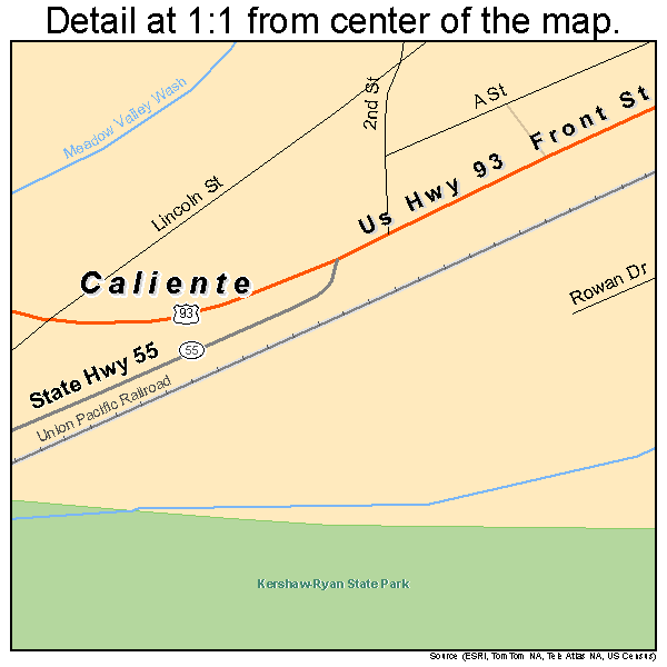 Caliente, Nevada road map detail