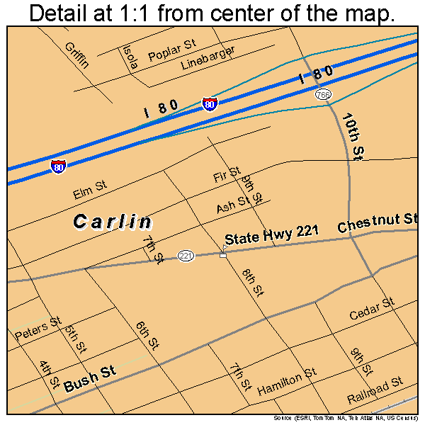 Carlin, Nevada road map detail