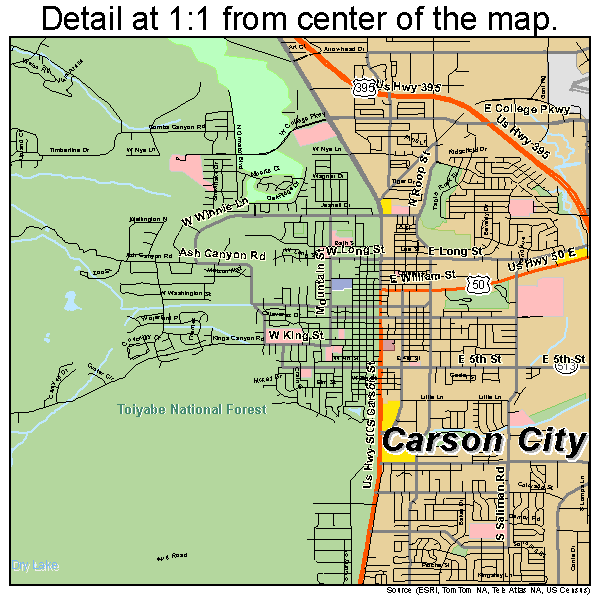 Carson City, Nevada road map detail