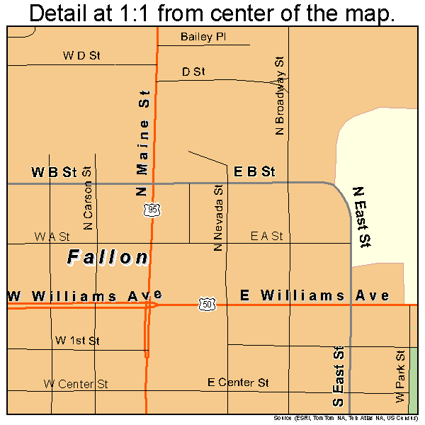 Fallon, Nevada road map detail