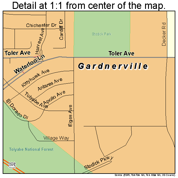 Gardnerville, Nevada road map detail