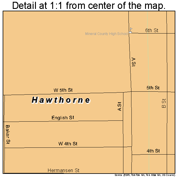 Hawthorne, Nevada road map detail