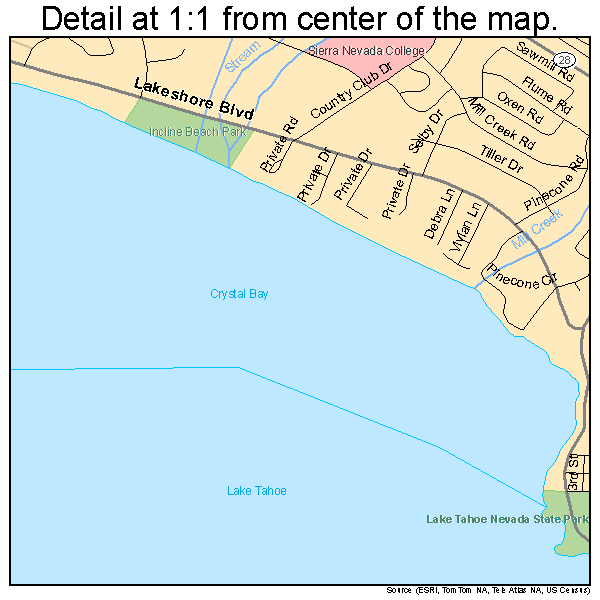 Incline Village-Crystal Bay, Nevada road map detail