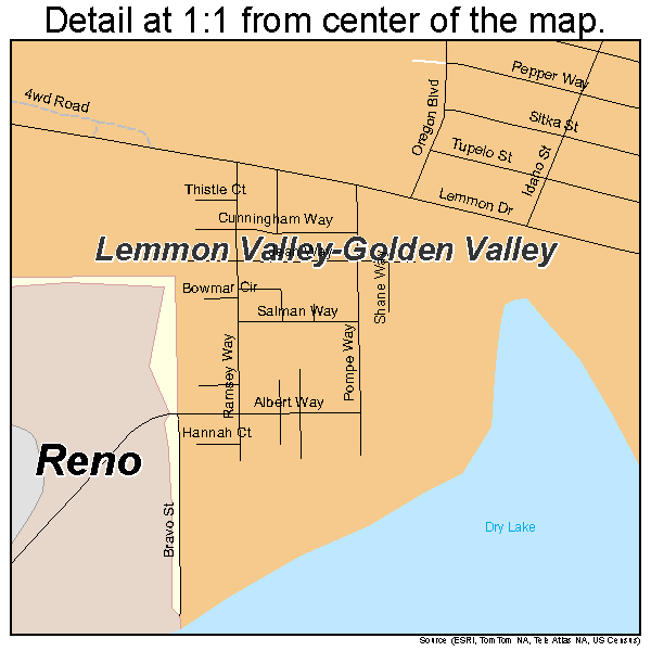 Lemmon Valley-Golden Valley, Nevada road map detail