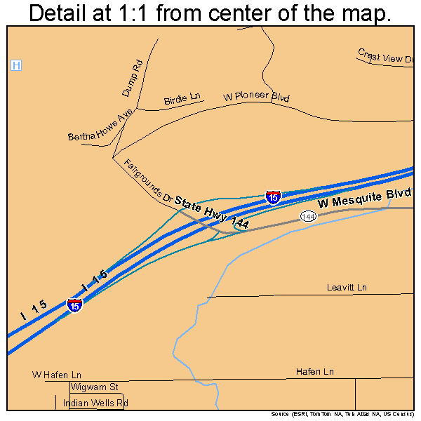 Mesquite, Nevada road map detail