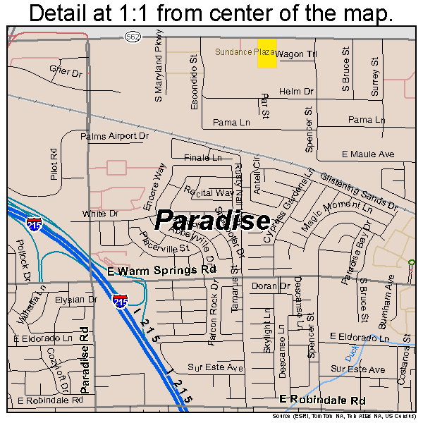 Paradise, Nevada road map detail
