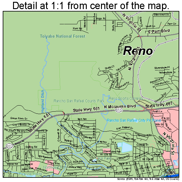 Reno, Nevada road map detail