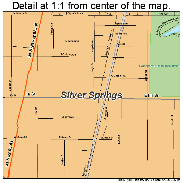 Silver Springs, Nevada road map detail