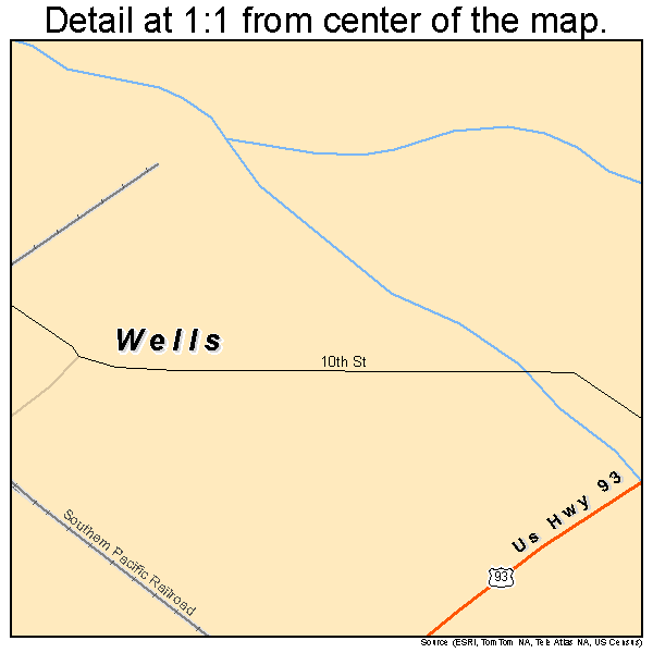 Wells, Nevada road map detail