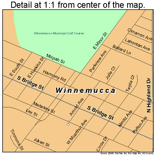 Winnemucca, Nevada road map detail