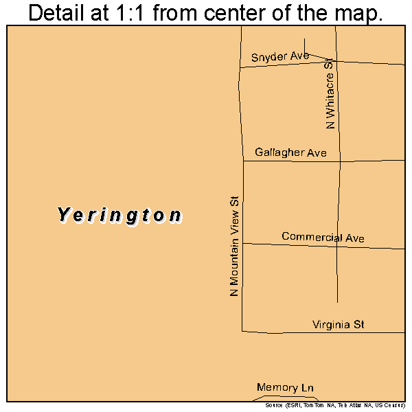 Yerington, Nevada road map detail