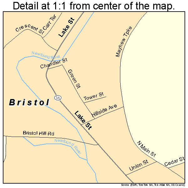 Bristol, New Hampshire road map detail