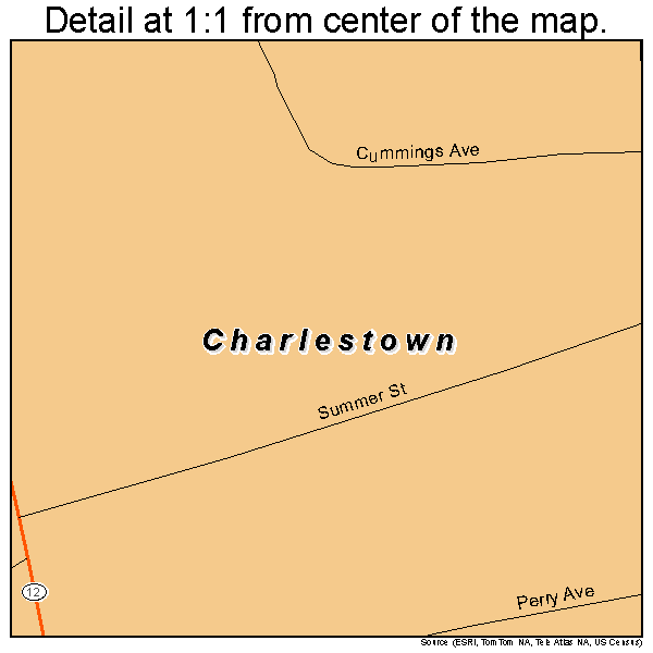 Charlestown, New Hampshire road map detail