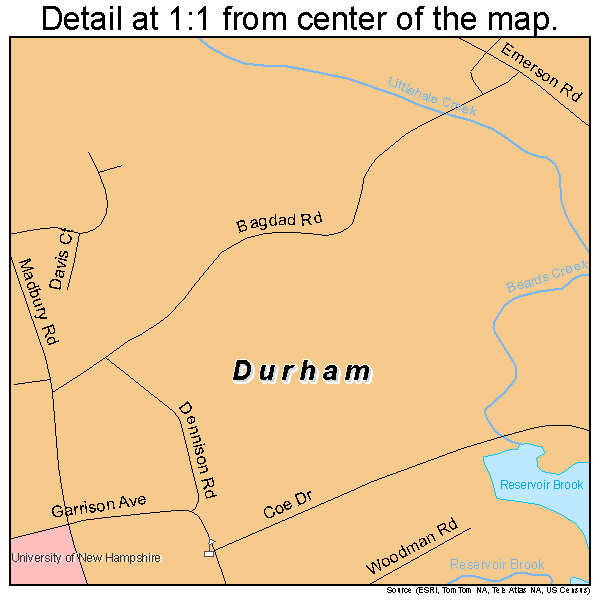 Durham, New Hampshire road map detail