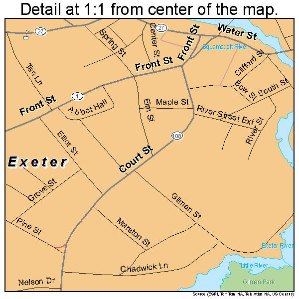 Exeter, New Hampshire road map detail