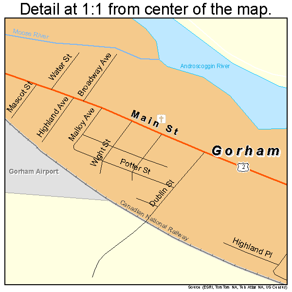 Gorham, New Hampshire road map detail
