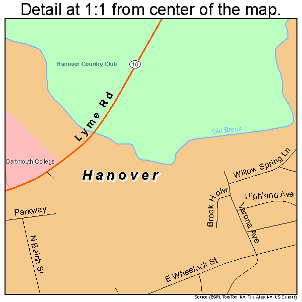 Hanover, New Hampshire road map detail