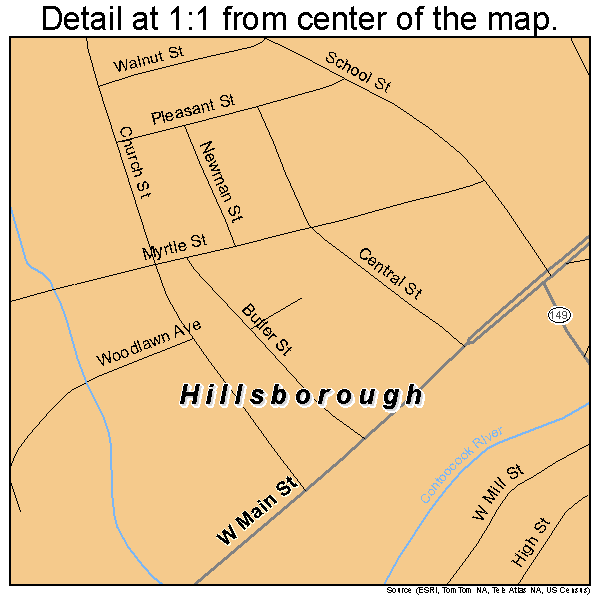 Hillsborough, New Hampshire road map detail