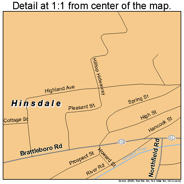 Hinsdale, New Hampshire road map detail