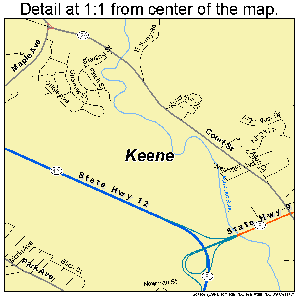 Keene, New Hampshire road map detail