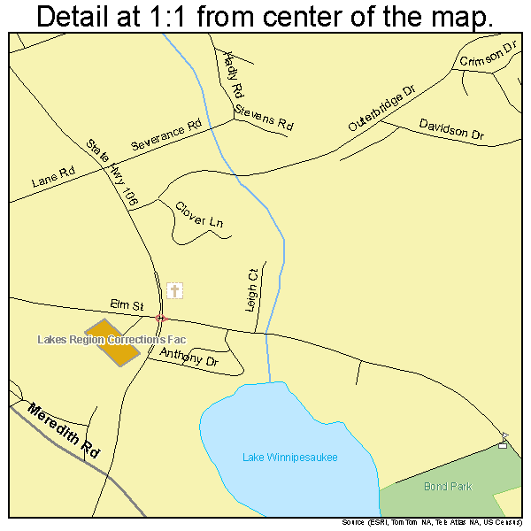 Laconia, New Hampshire road map detail