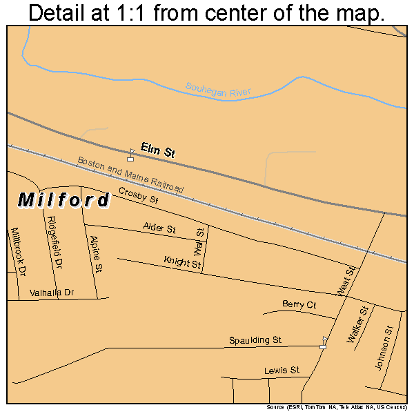 Milford, New Hampshire road map detail