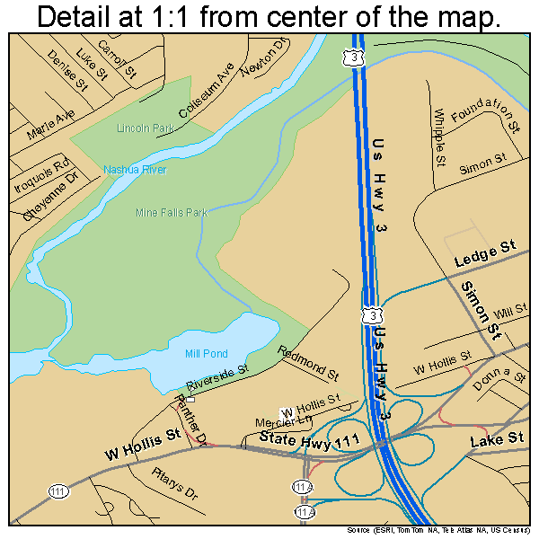 Nashua, New Hampshire road map detail