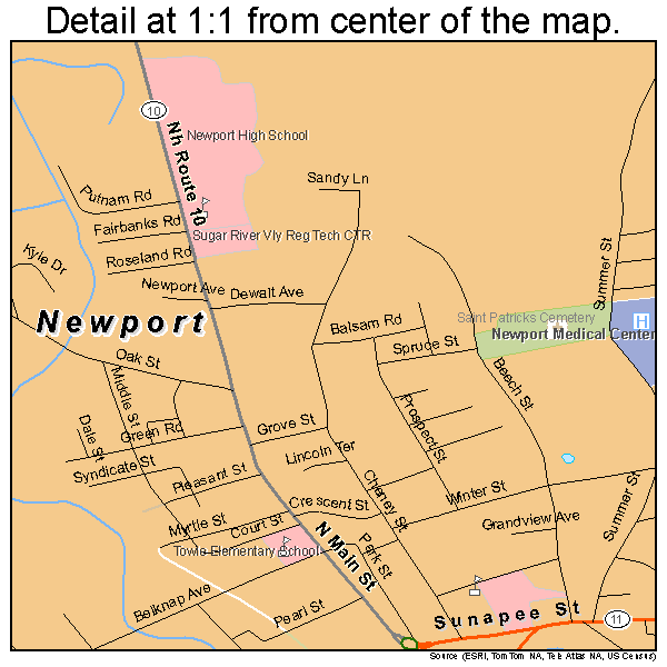 Newport, New Hampshire road map detail