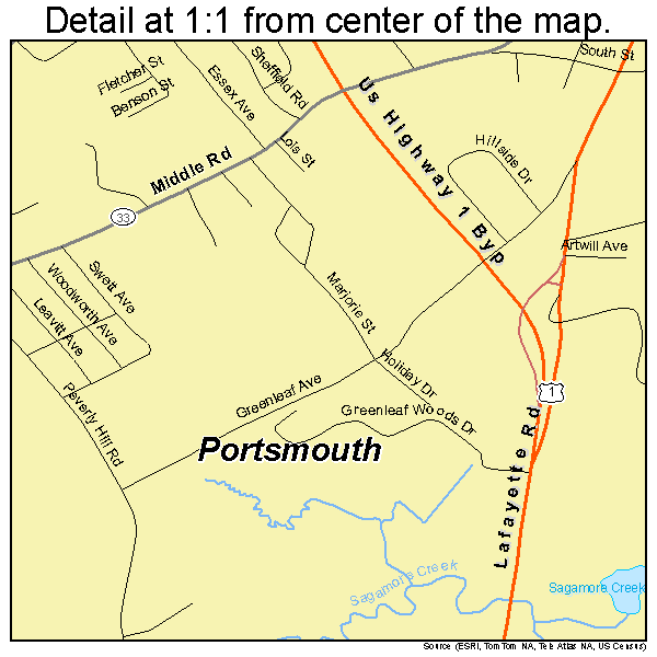 Portsmouth, New Hampshire road map detail