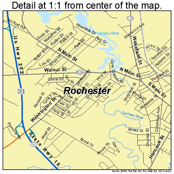 Rochester, New Hampshire road map detail
